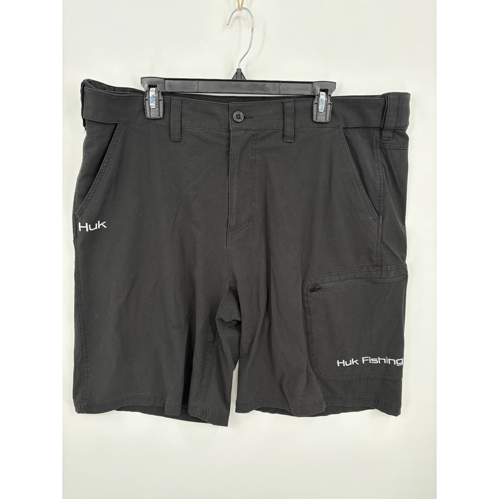 HUK Next Level Men's Black Cargo Performance Fishing Cargo Shorts XL, EXCELLENT